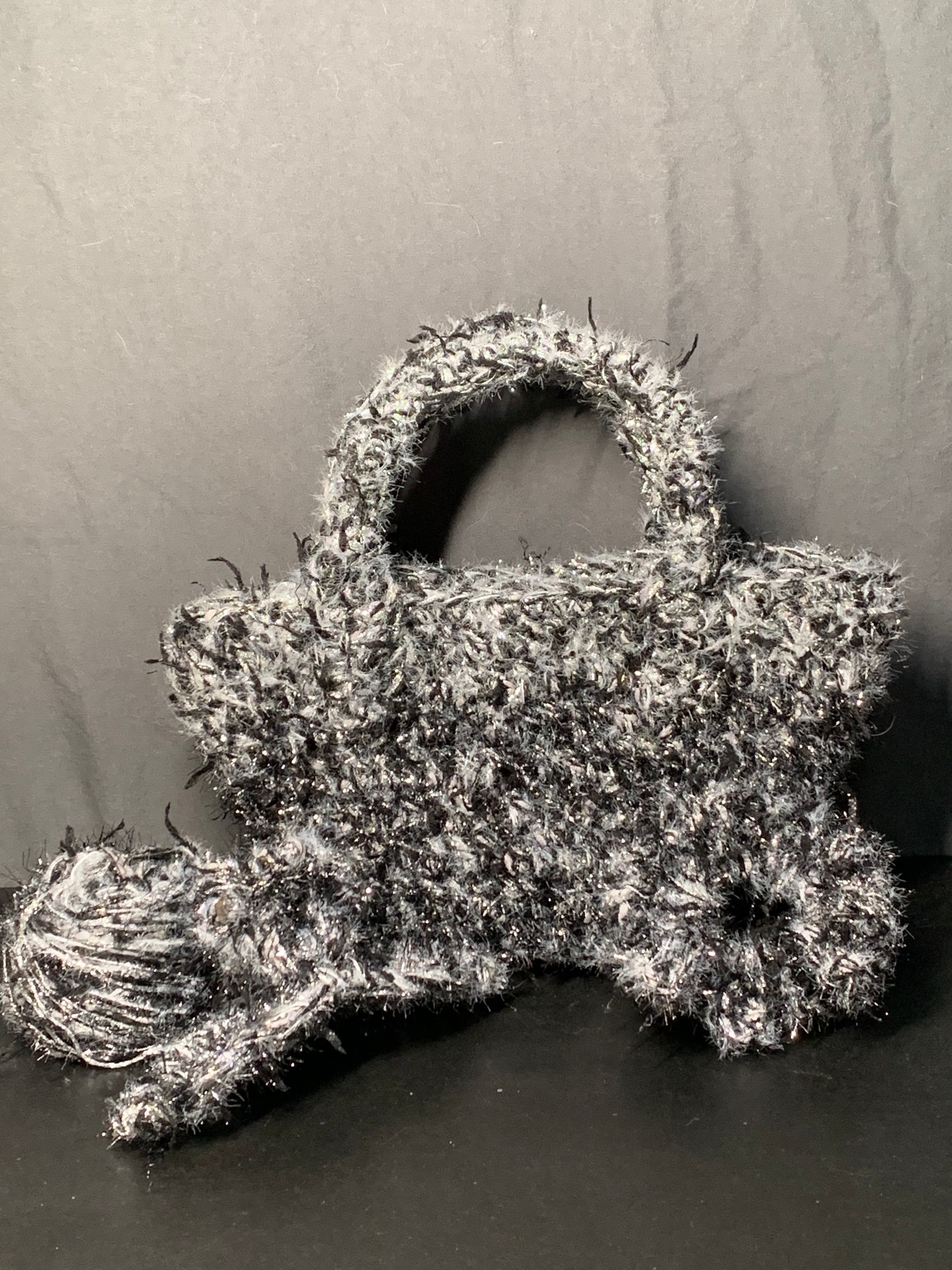 Black Spark Tote Bag | Handmade Crochet Bag with Glitter Accents