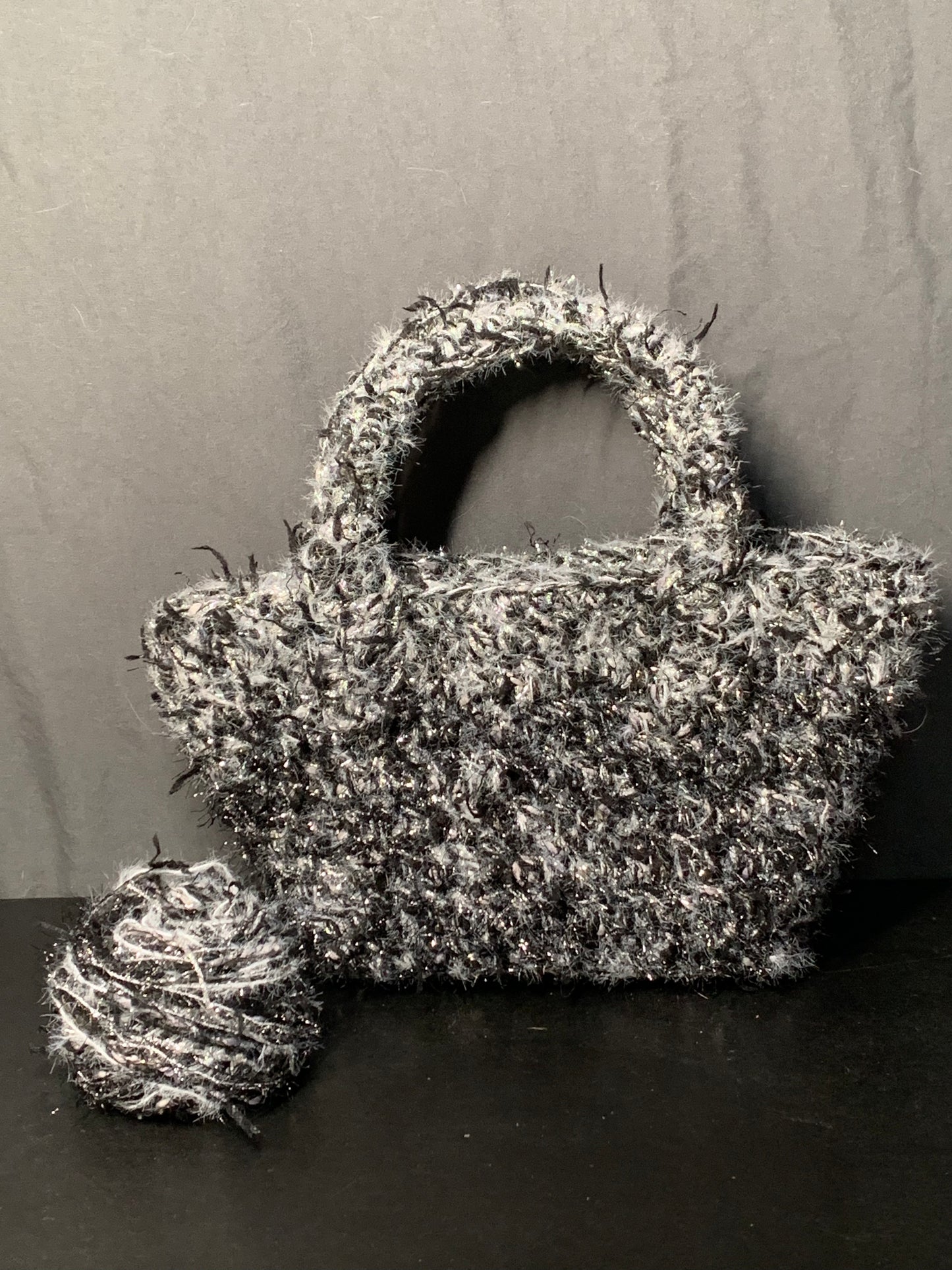 Black Spark Tote Bag | Handmade Crochet Bag with Glitter Accents