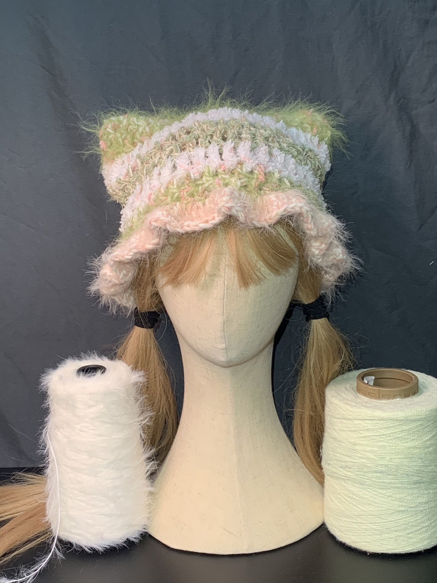 Spring Bloom Kitty Ear Hat | Handmade Crochet Beanie with Floral Touch