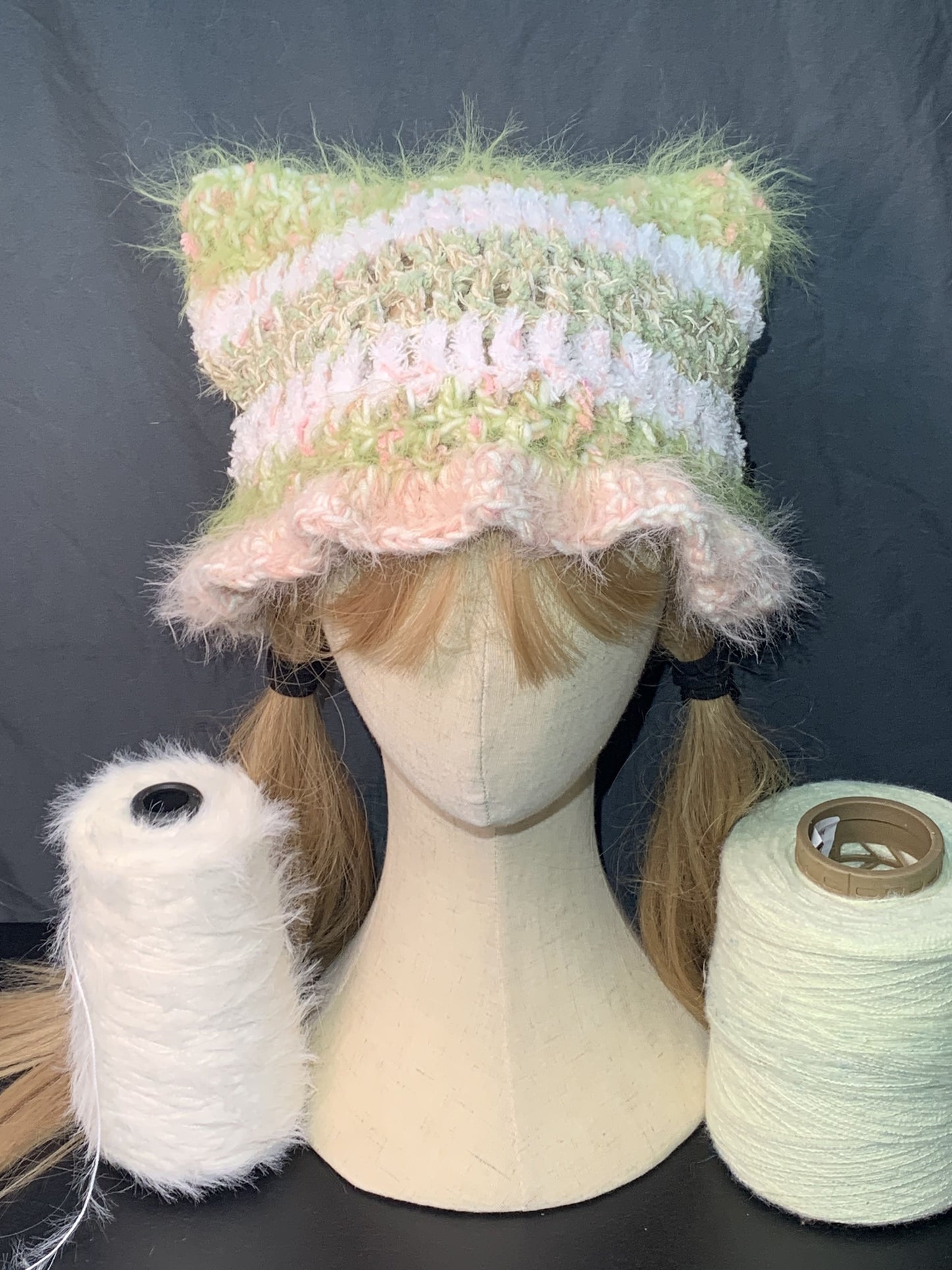 Spring Bloom Kitty Ear Hat | Handmade Crochet Beanie with Floral Touch