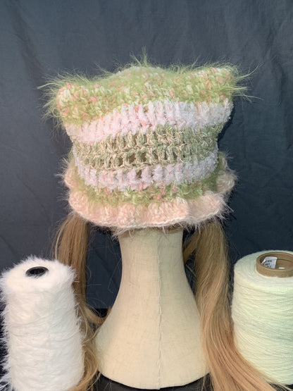 Spring Bloom Kitty Ear Hat | Handmade Crochet Beanie with Floral Touch