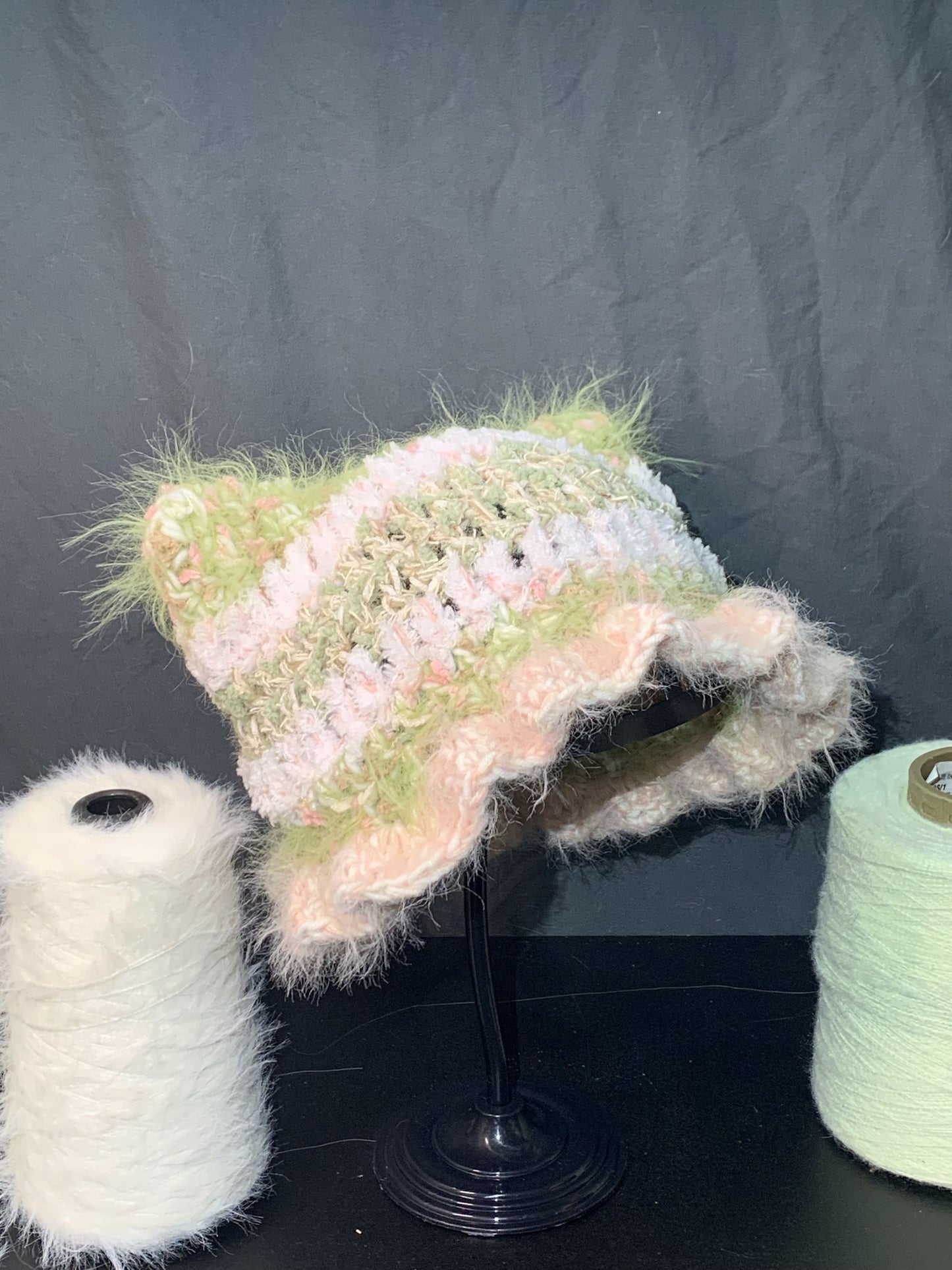 Spring Bloom Kitty Ear Hat | Handmade Crochet Beanie with Floral Touch