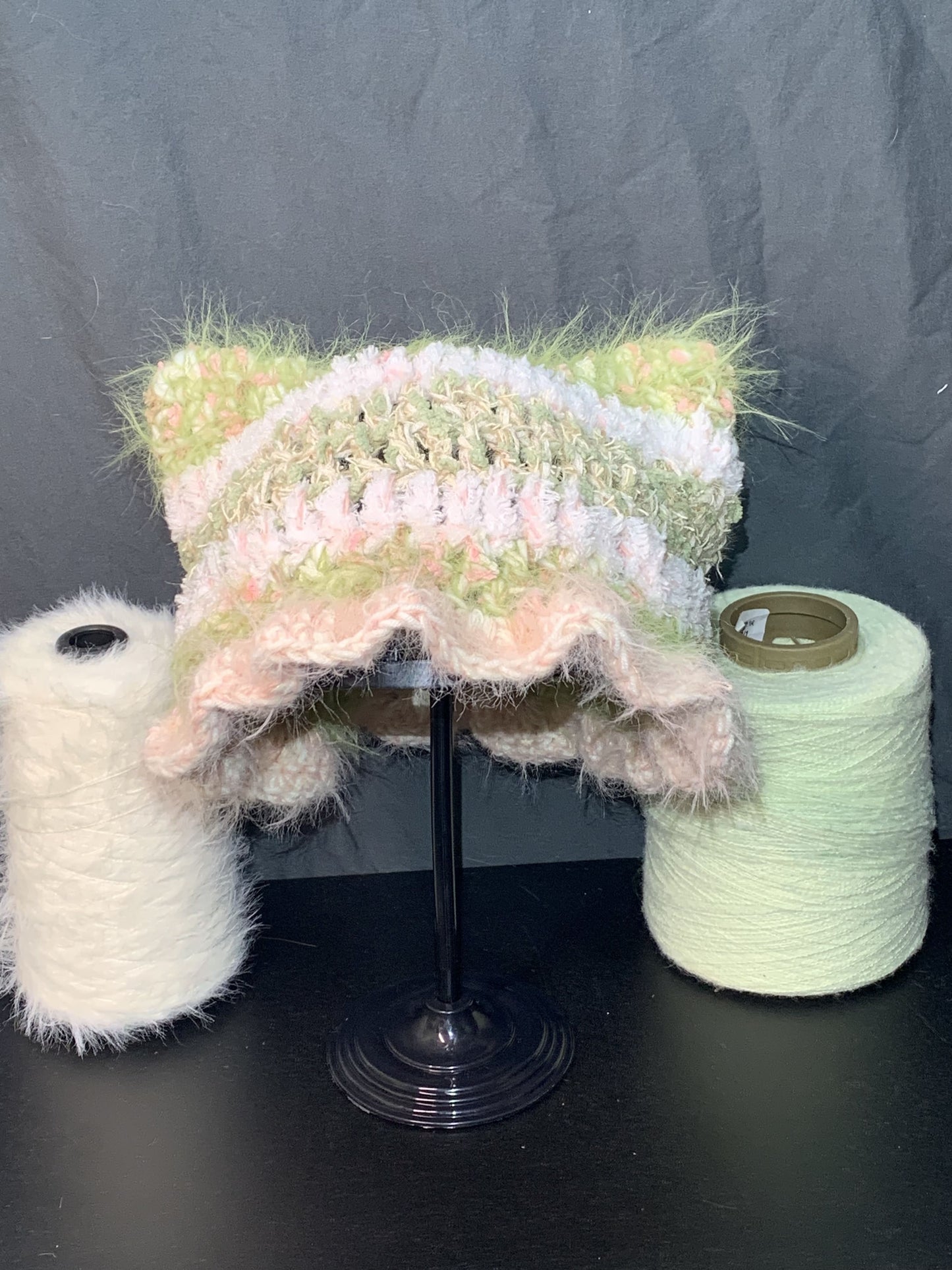 Spring Bloom Kitty Ear Hat | Handmade Crochet Beanie with Floral Touch