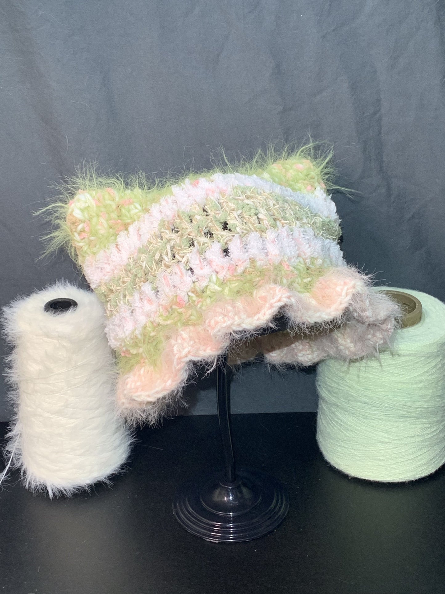 Spring Bloom Kitty Ear Hat | Handmade Crochet Beanie with Floral Touch